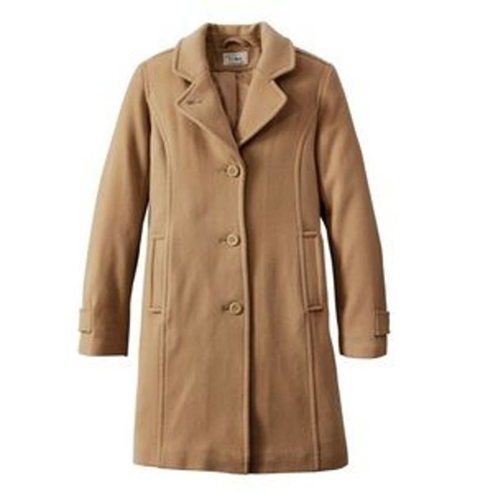 LL Bean Classic Lambswool Camel Tan Polo Coat Jacket